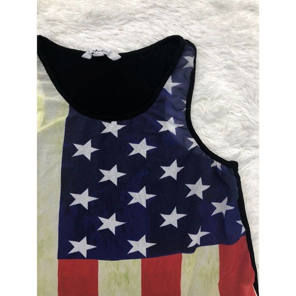 USA Flag Racerback Tank Top 5th & Love Sz S Red Blue Green Semi Sheer Casual - Picture 2 of 6